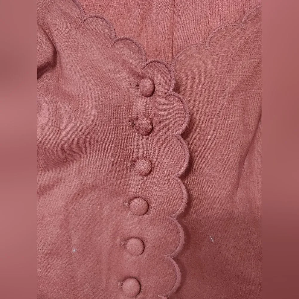 Reformation Elianna Burgundy Scalloped Button Blouse size 10 T2